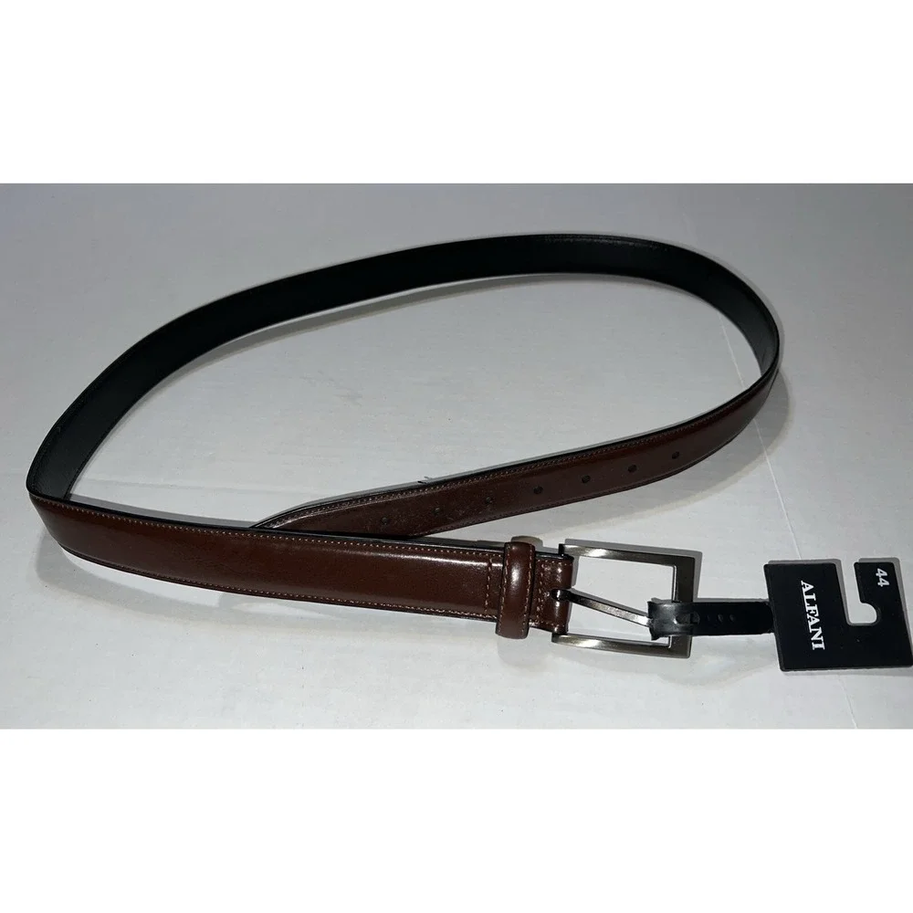 Alfani‎ Faux Leather Dress Belt Tan Brown Silver Buckle Men's SZ 44 NWT